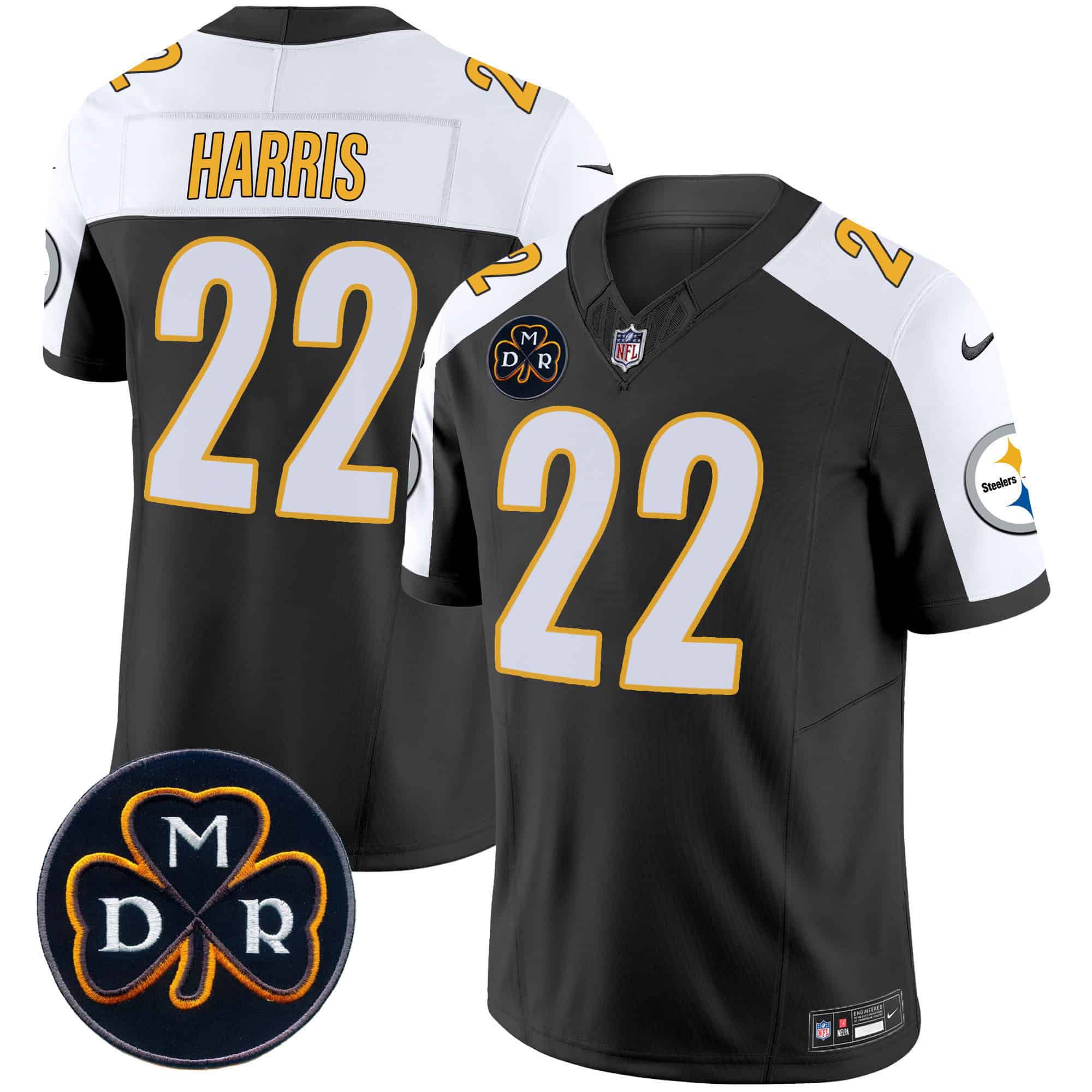 Men Pittsburgh Steelers 22 Harris Black 2024 Nike DMR Patch Vapor Limited NFL Jersey style 1